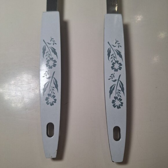 Blue Cornflower Utensils Stainless Steel Metal 1970s Serving Spoon Fork Pair - Picture 5 of 8